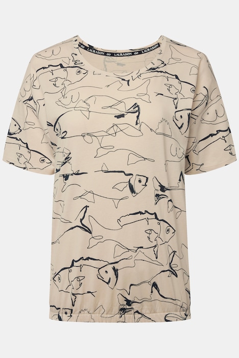 T-Shirt, oversized, Fische-Print, Rundhals, OEKO-TEX