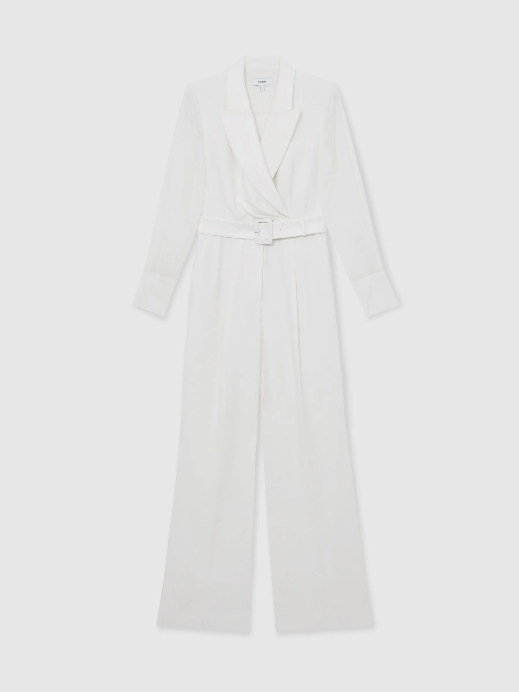 Reiss Flora Sheer-Sleeve Wide-Leg Tuxedo Jumpsuit