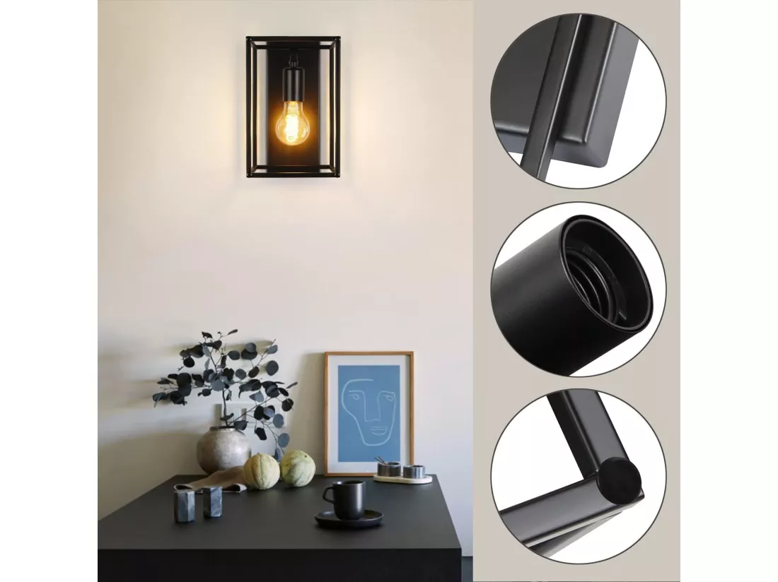 NETTLIFE Applique Intérieure Noire - Eclairage mural Vintage Chambre Eclairage Cage d'escalier Rétro Lampe de couloir E27 - Sans ampoules