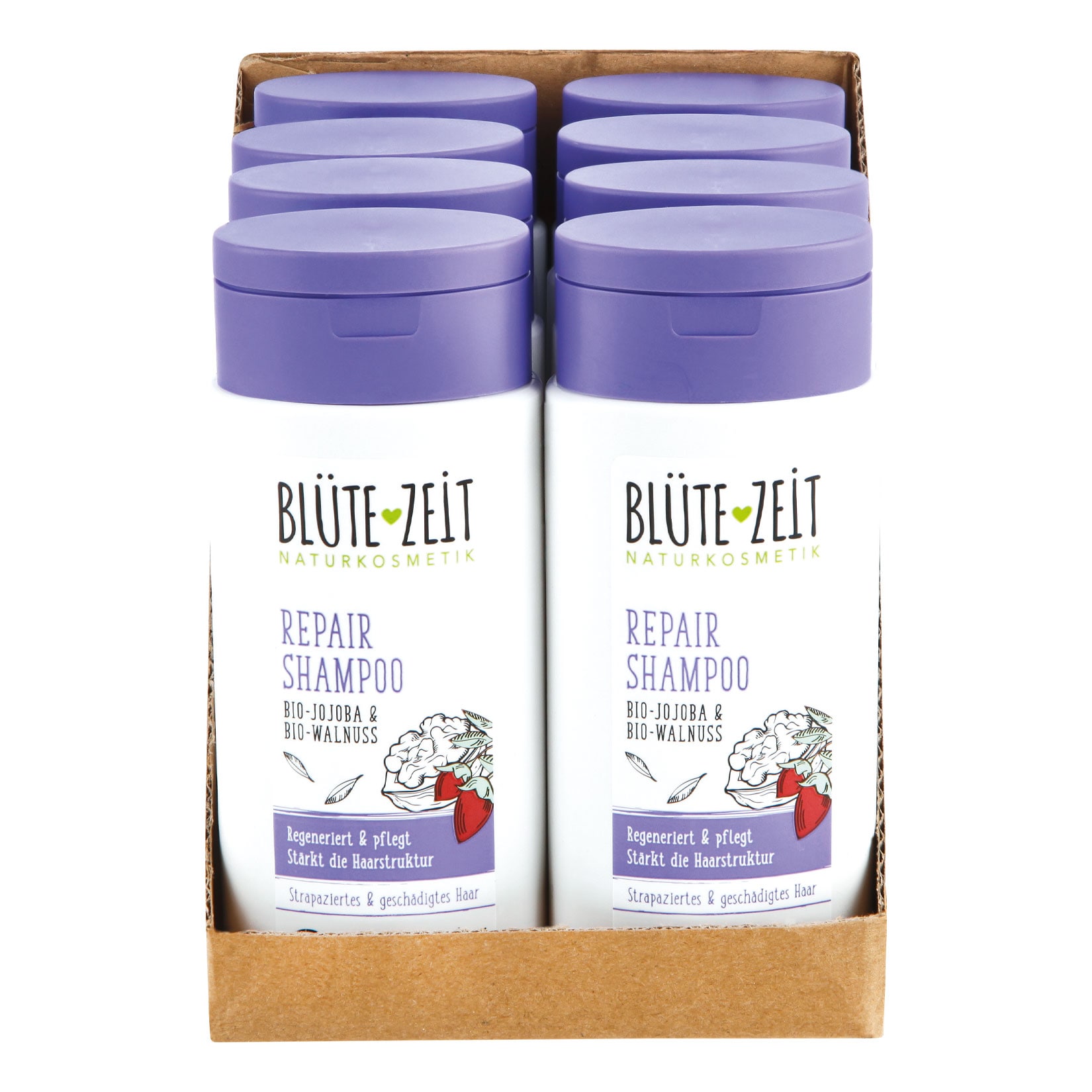 BLÜTE-ZEIT Repair Shampoo Bio-Walnuss 200 ml, 8er Pack