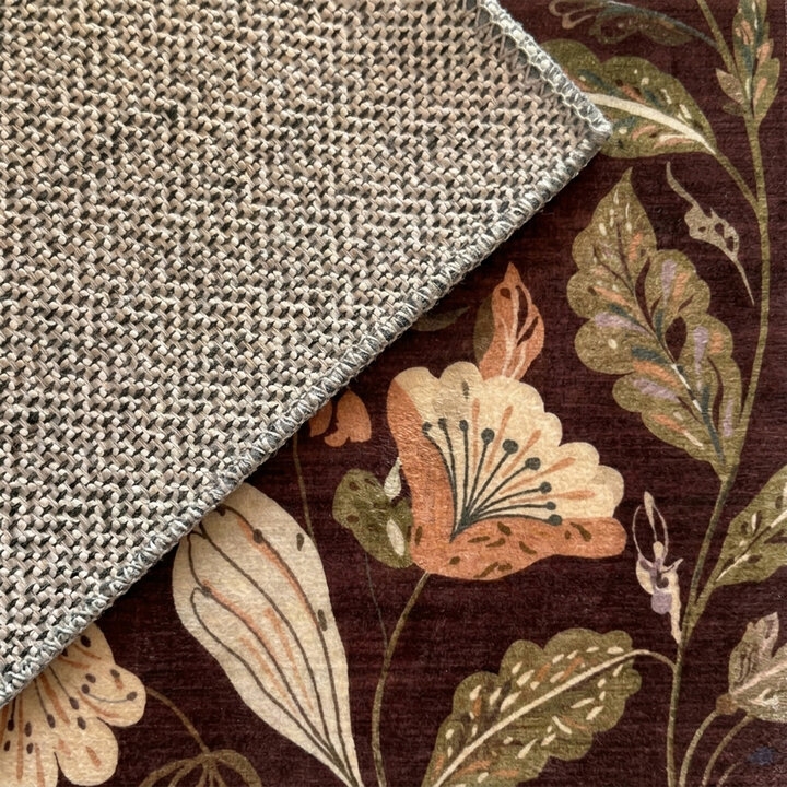 Wasbaar vloerkleed - Misty Flowers Bruin | Wasbaar