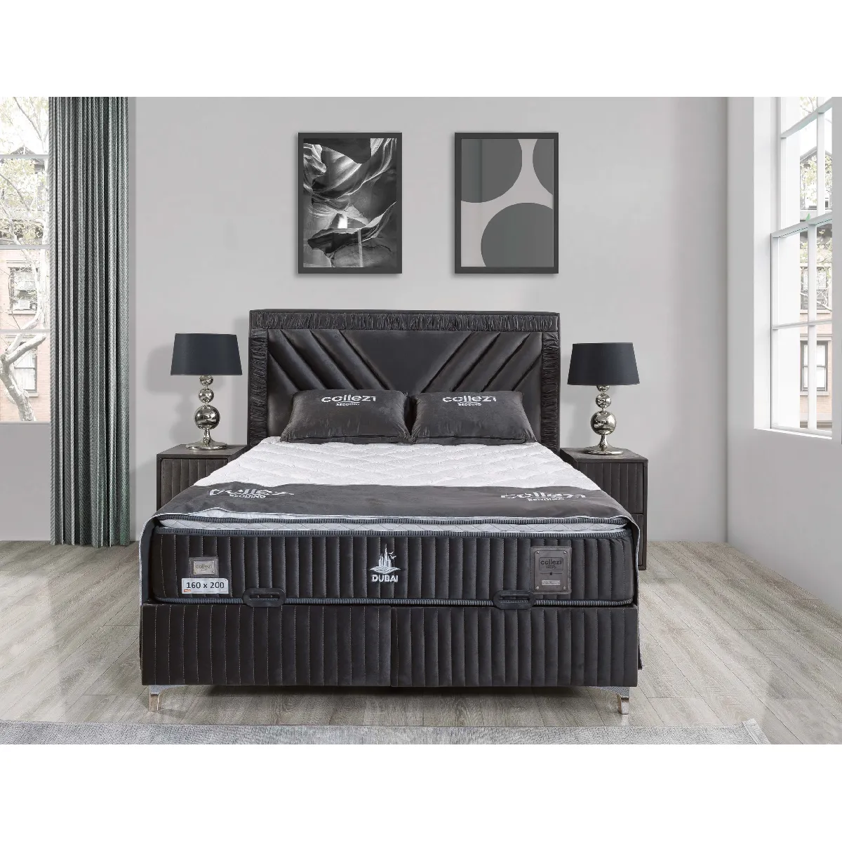 Vivenla Table de chevet velours gris DUBAI