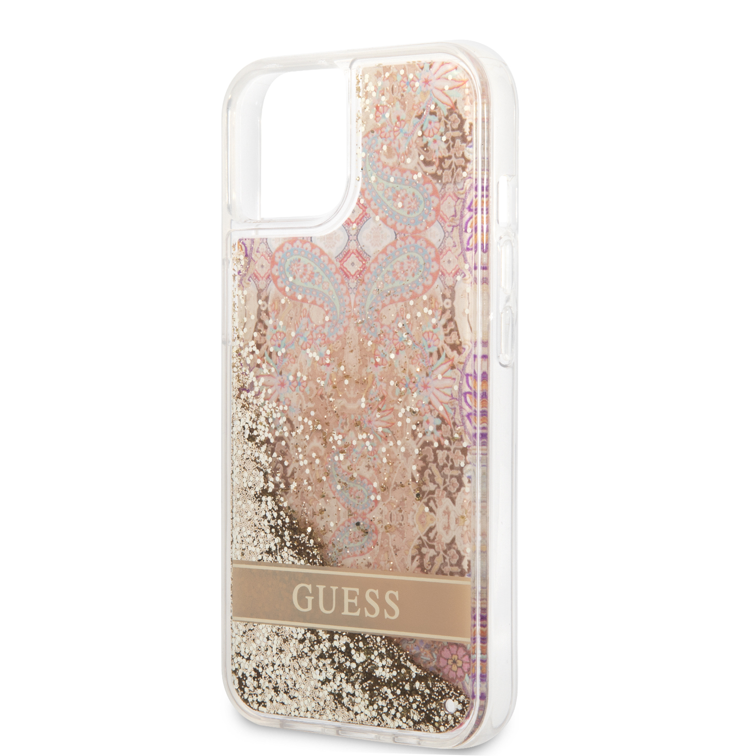 iPhone 13 Hardcase Hülle Liquid Glitter Paisley (GUHCP13MLFLSD) - Gold / Transparent