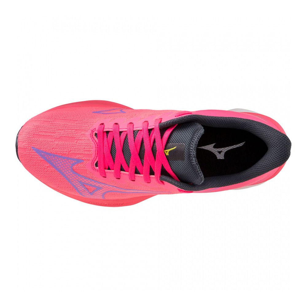 Mizuno WAVE REBELLION SONIC - Chaussures running Femme high-vis pink/purplepunch/o.blue
