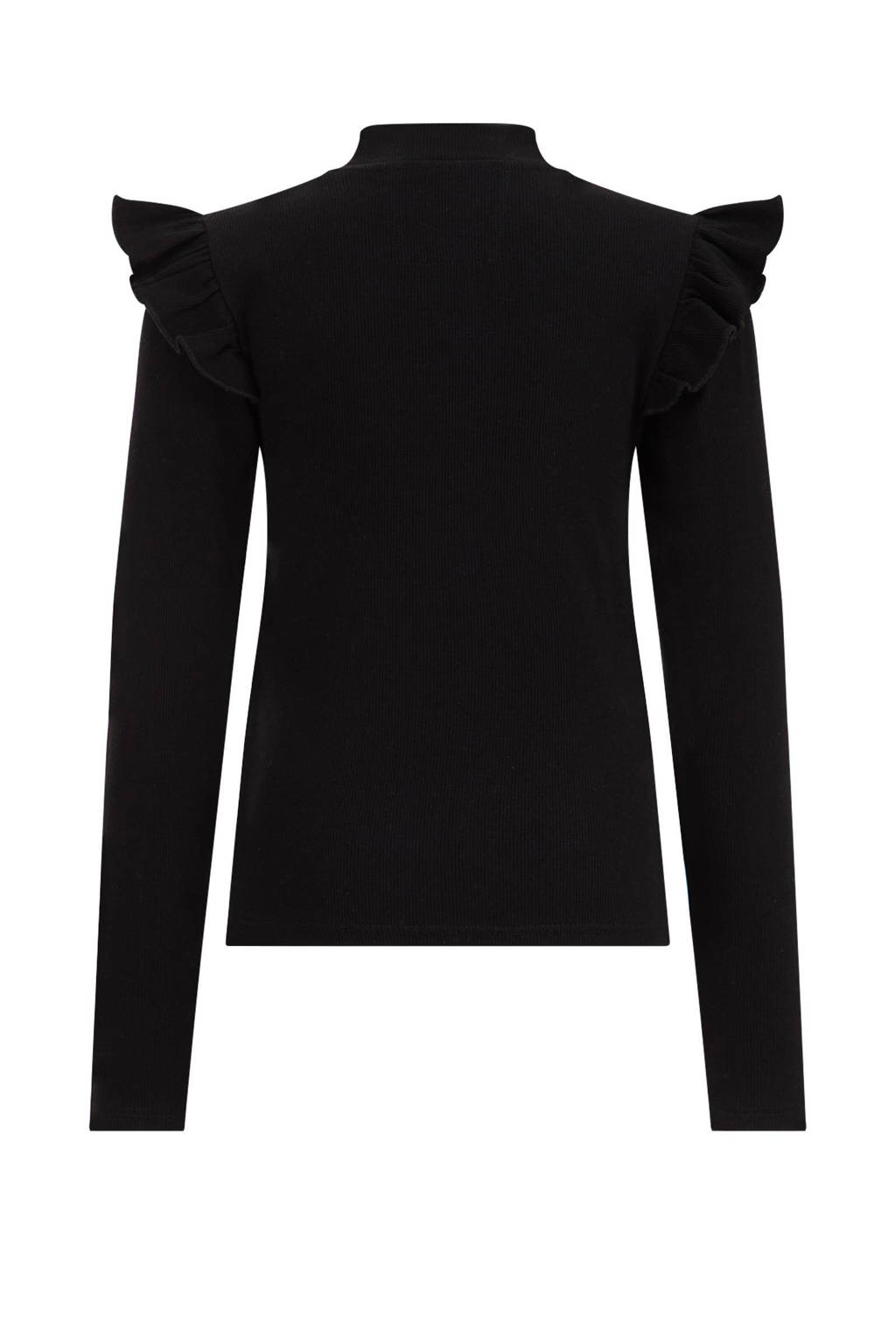WE Fashion longsleeve met ruches zwart