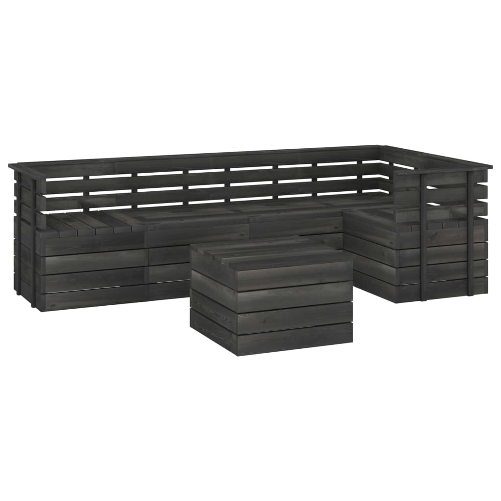 Salon de jardin palette meuble d'extérieur ensemble de mobilier 6 pièces bois de pin massif gris foncé