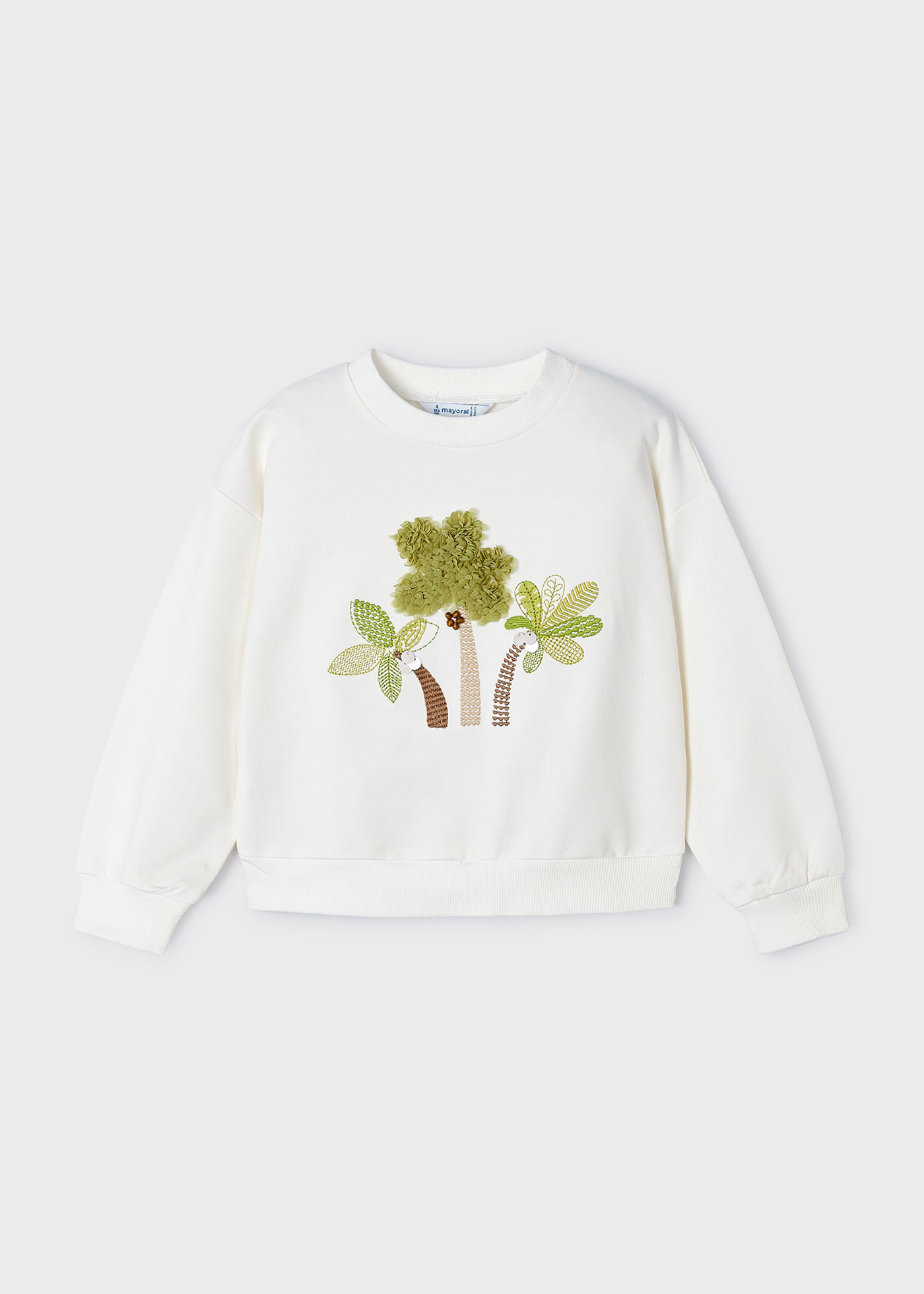 Moletom feminino bordado Better Cotton, cor off-white