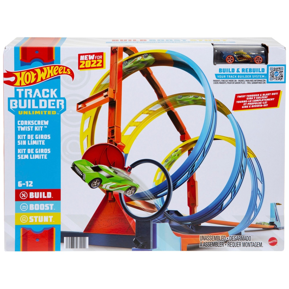 Hot Wheels Track Builder Unlimited Corkscrew Twist Kit und Fahrzeug