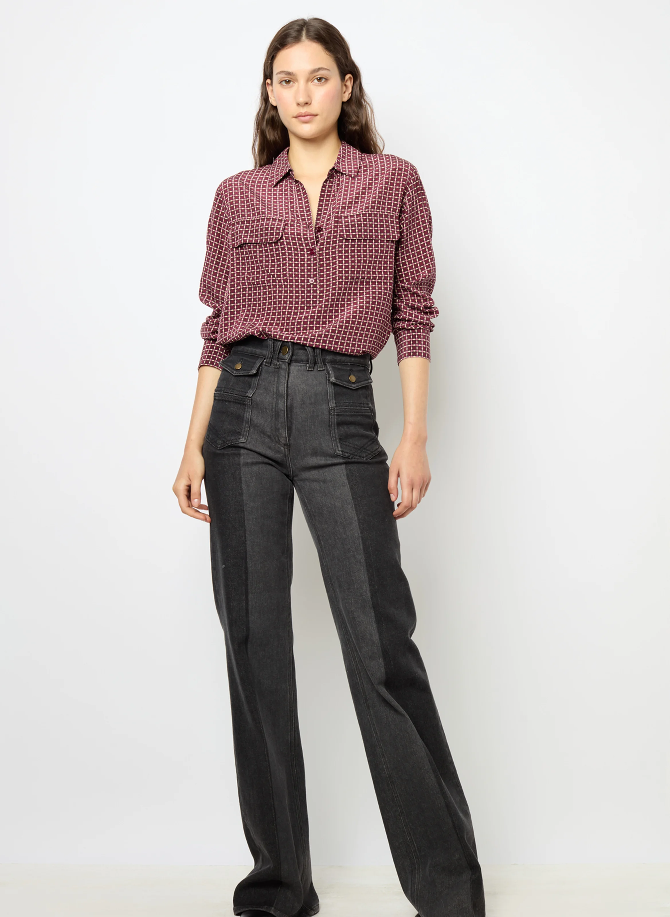 BERNADETTE - Blouse droite col classique en soie imprimée | Rouge