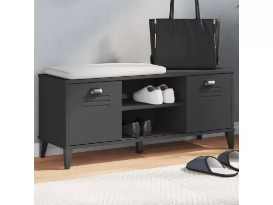 Banc à chaussures VIKEN noir 106x35x45 cm bois massif de pin