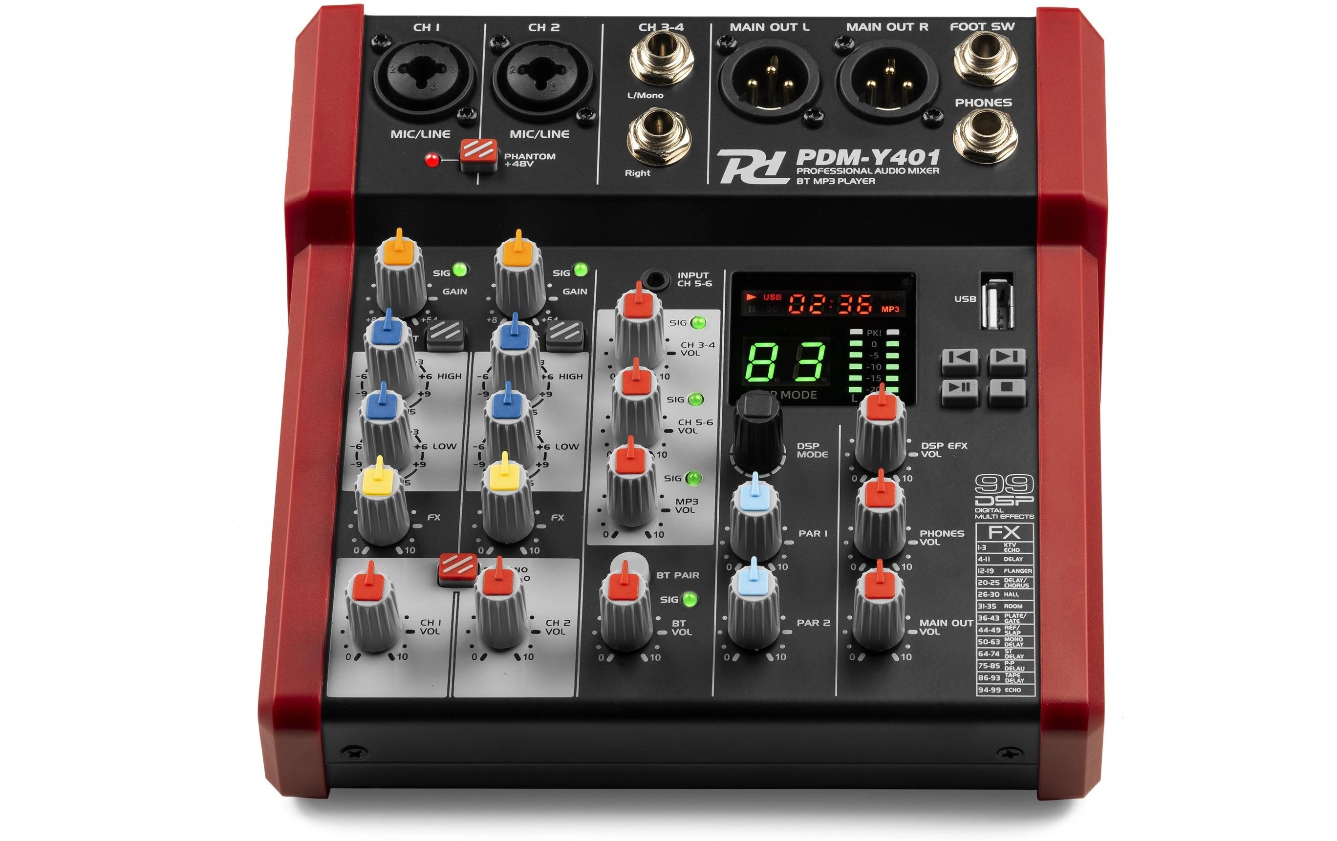 Mischpult PDM-Y401Kompaktes 4-Kanal-Mischpult mit 24-Bit DSP