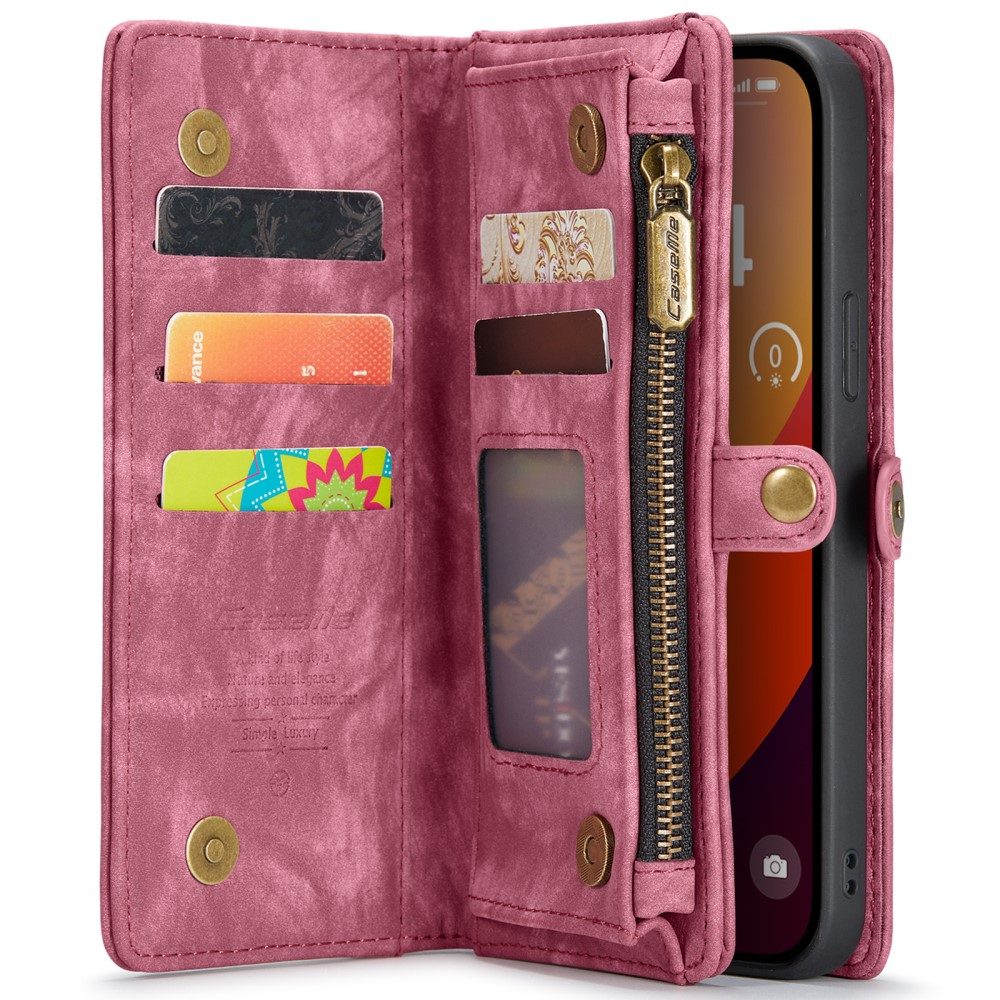 iPhone 16 Pro 2in1 Leder Tasche   Magnet Hardcase Karten Etui - Rot