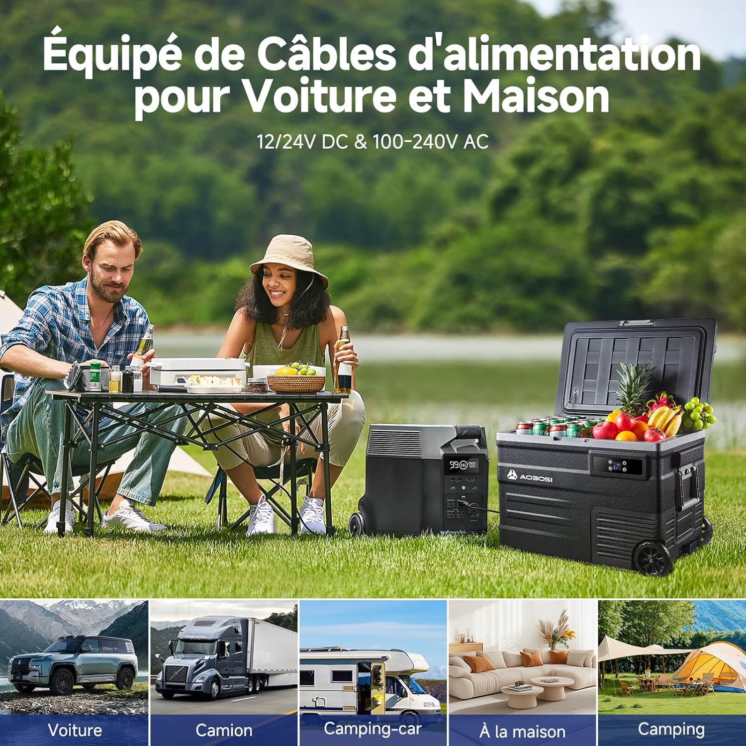 AAOBOSI 45L Glacière à Compresseur, Glaciere Électrique -20℃ à 20℃, Frigo Camion APP&Bouton Contrôle, 12/24V DC et 100-240V AC Glaciere Camping Pour Voiture, Camion, Bateau et Prise De Courant