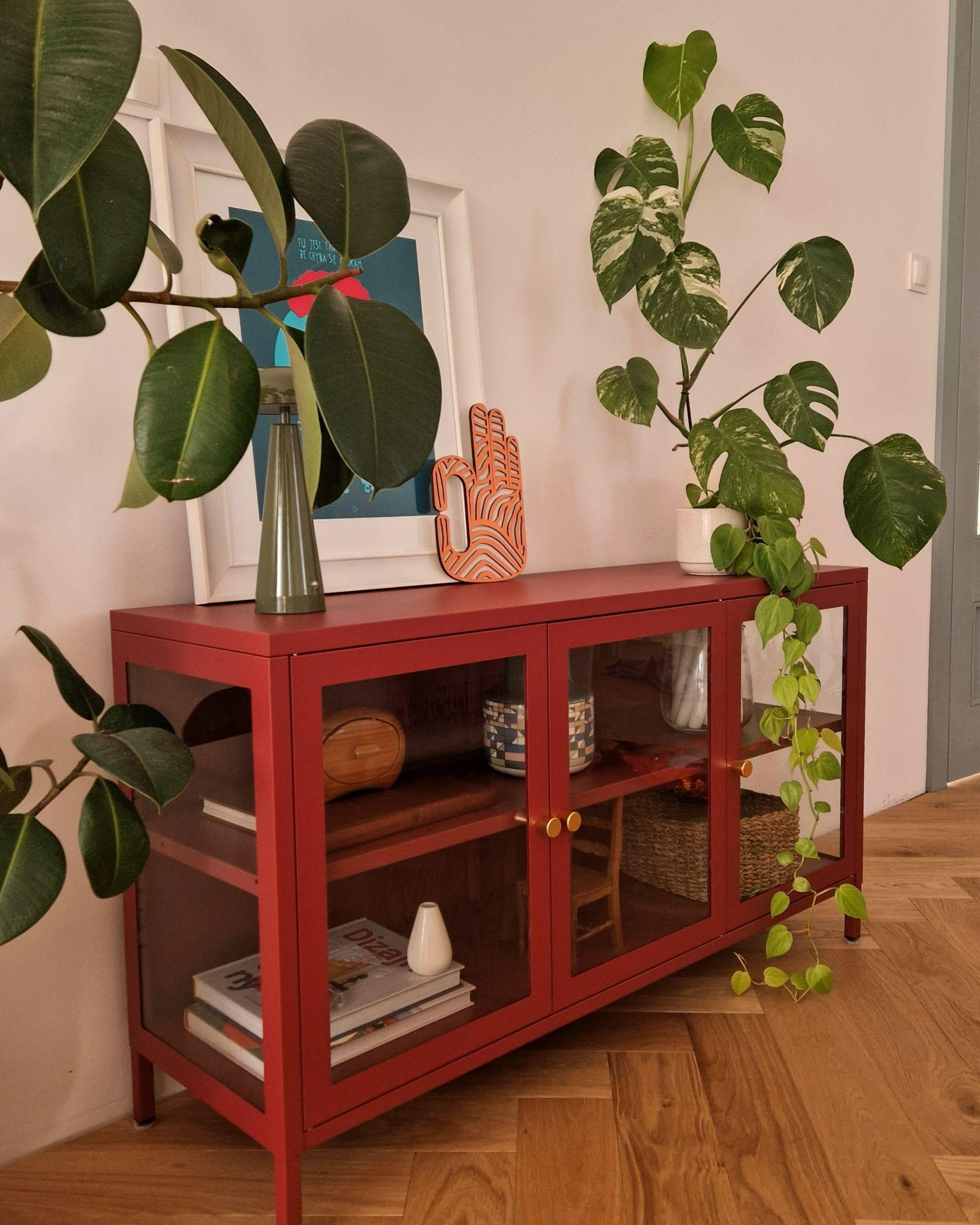 Dressoir met glazen deuren NEWPORT Metaal 115 cm Donkerrood