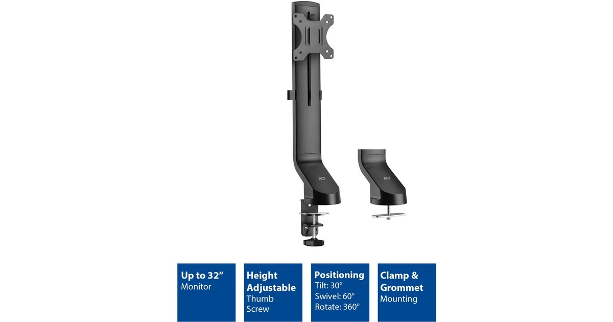 ACT ConnectivityMonitorarm office, 1 scherm, eenvoudig in hoogte verstelbaar  (Zwart)