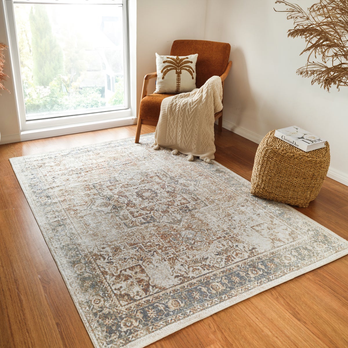 Vintage tapijt, machinewasbaar, bruin/ivoor, 200x275 cm, ALORA