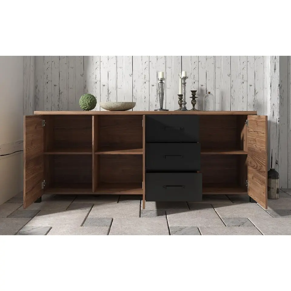 Meubella - Dressoir Olivia - Zwart - Eiken - 192 cm