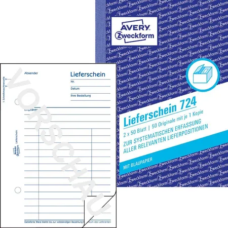 Avery Zweckform 724 Lieferschein, A6, mit Blaupapier, 2x50 Blatt