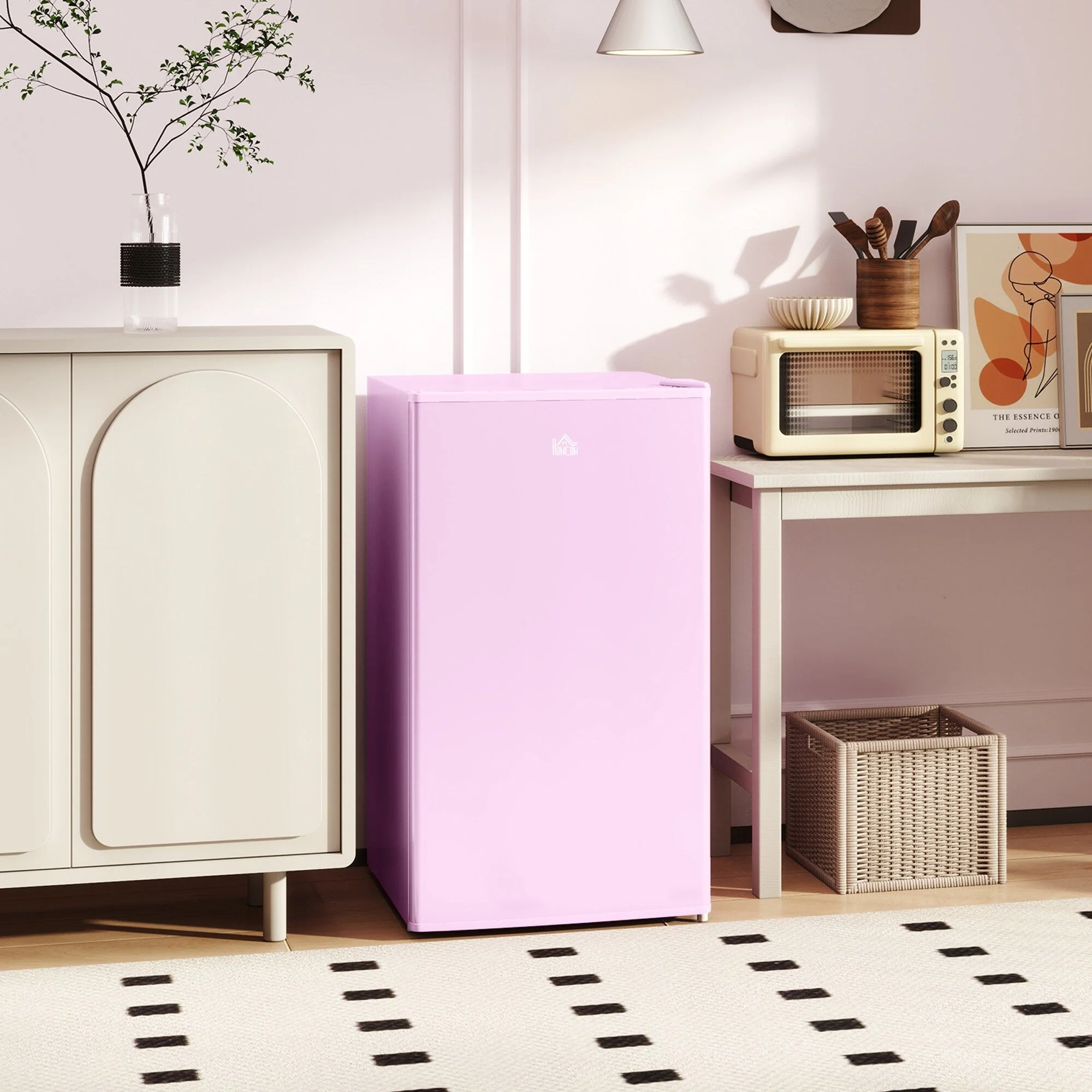 HOMCOM 3.2 Cu.Ft Mini Fridge with Freezer, Single Door Compact Refrigerator with Adjustable Thermostat for Bedroom