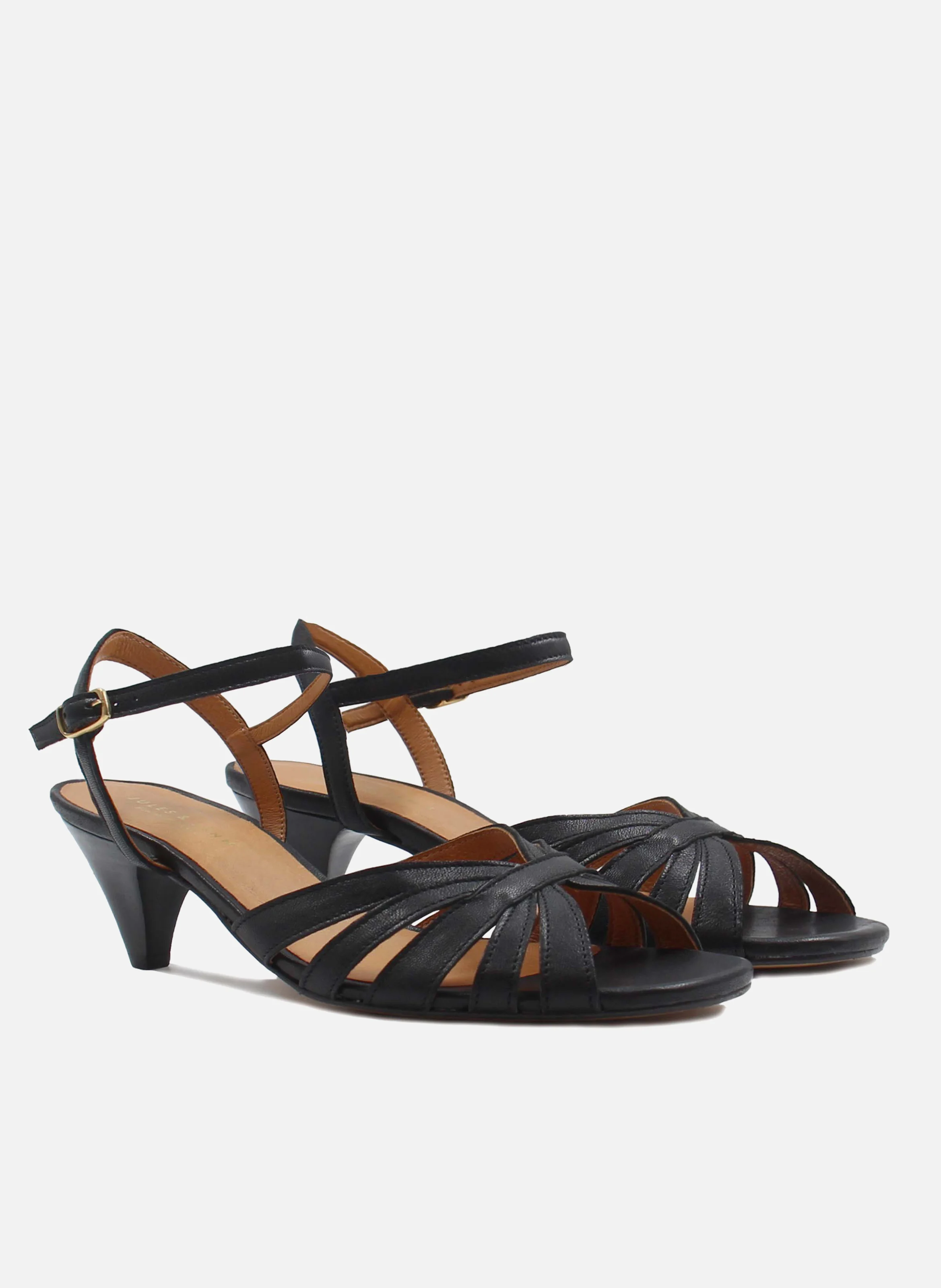 Sandales moyen talon brides cuir lisse | Noir