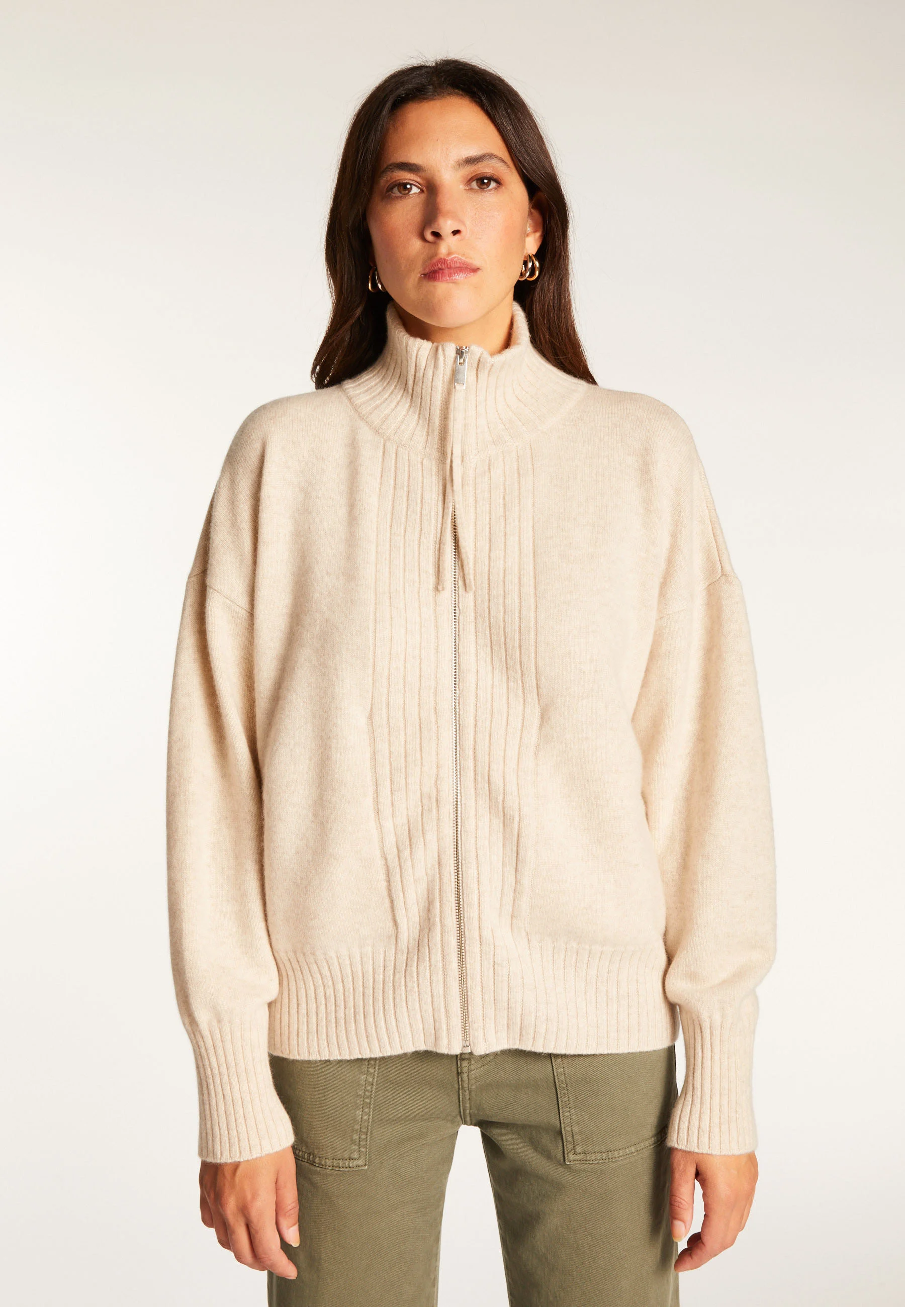 AGNES DUO - Gilet zippé en cachemire | Beige