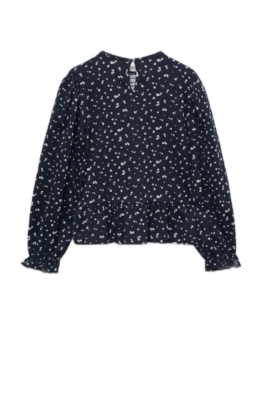 Mango Kids top met all over print en volant donkerblauw/wit