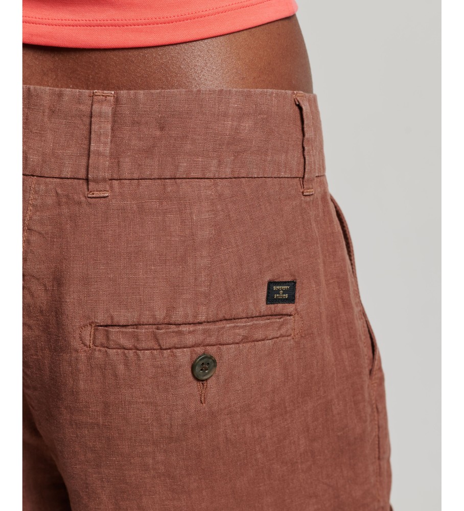 Shorts de linho Superdry com sobreposições marrons