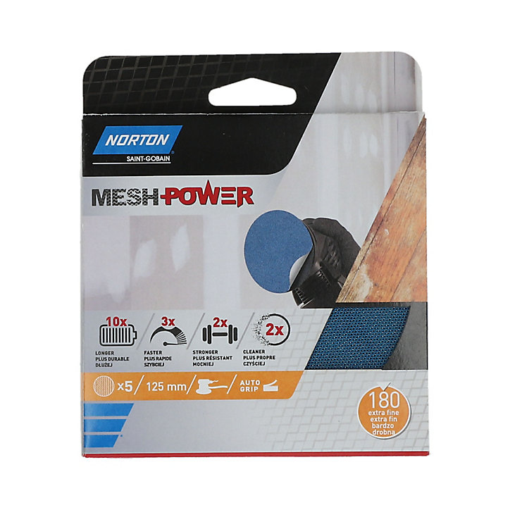 Maille abrasive pour ponceuse excentrique Norton ø 125 mm, Grain 180 - 5 pièces
