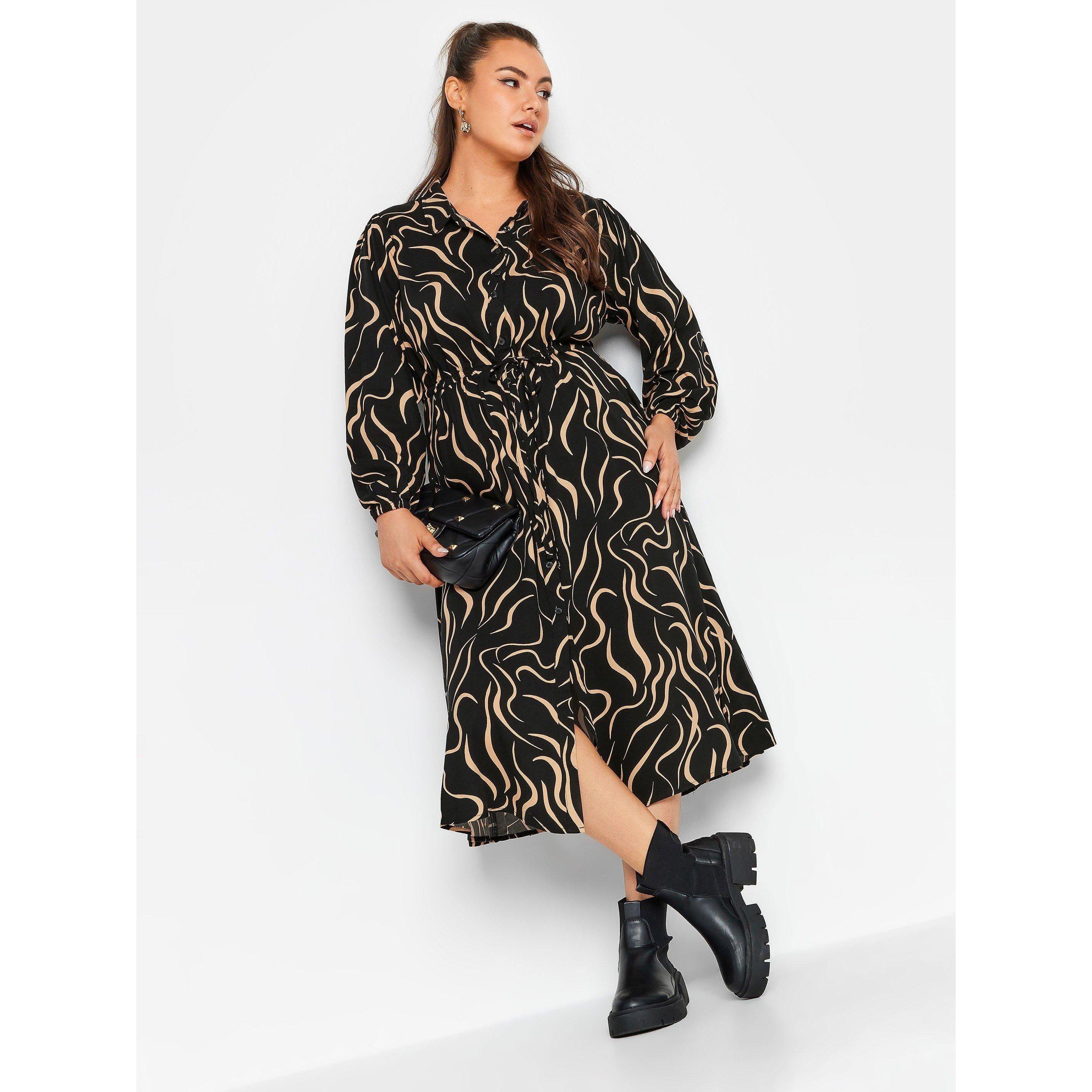 YOURS Curve Long Sleeve Swirl Shirt Dress