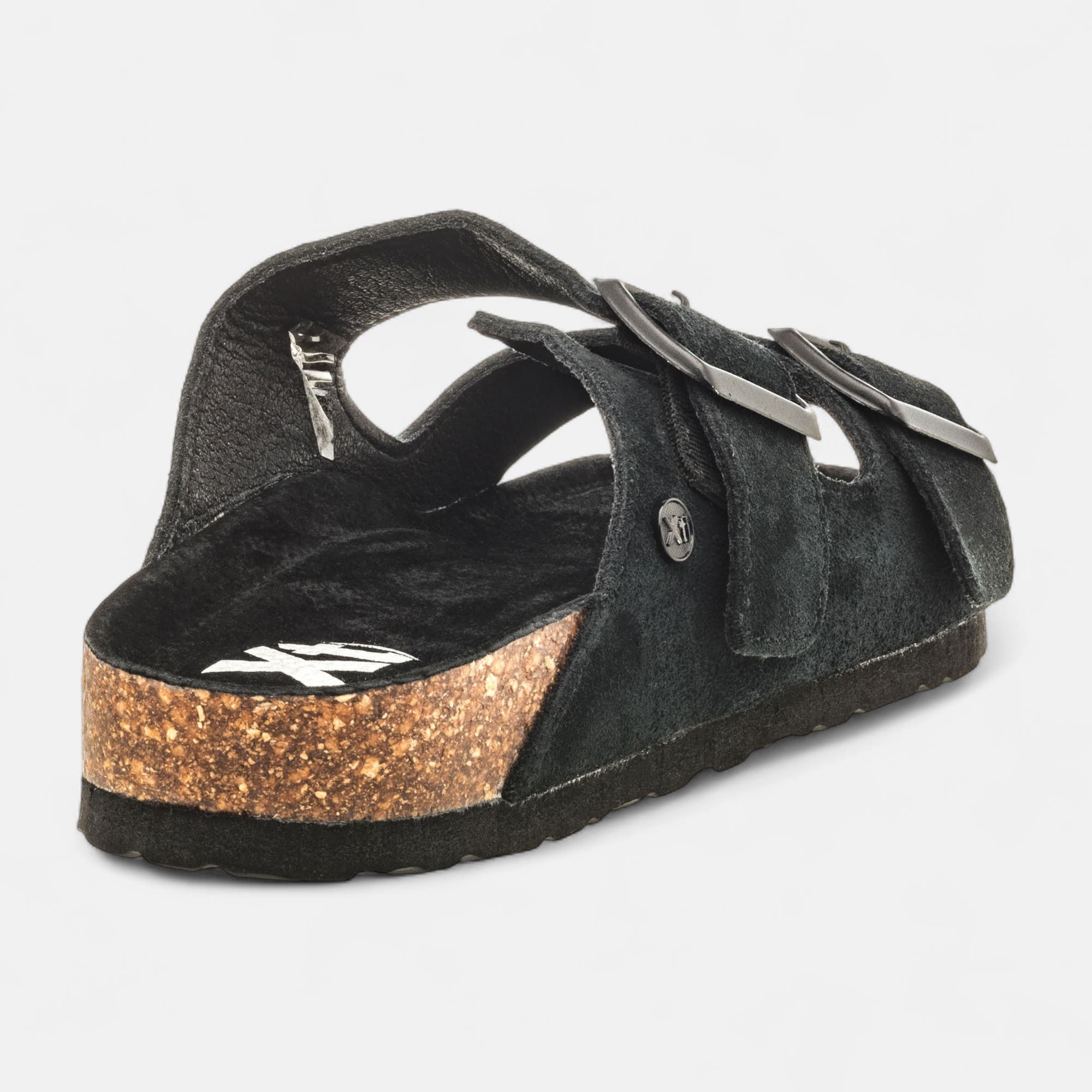 Mules semelle liège Femme en cuir noir