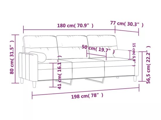 Canapé 3 places avec oreillers gris clair 180 cm tissu