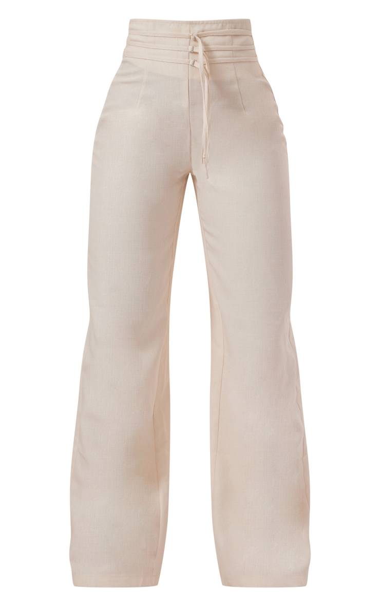 Gris Pierre Pantalon Droit À Nouer En Imitation Lin