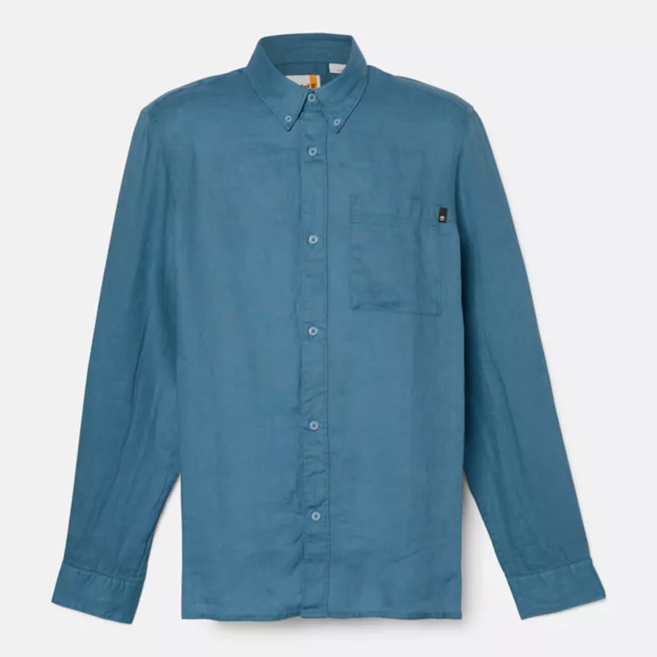Chemise en lin à poche pour homme en bleu