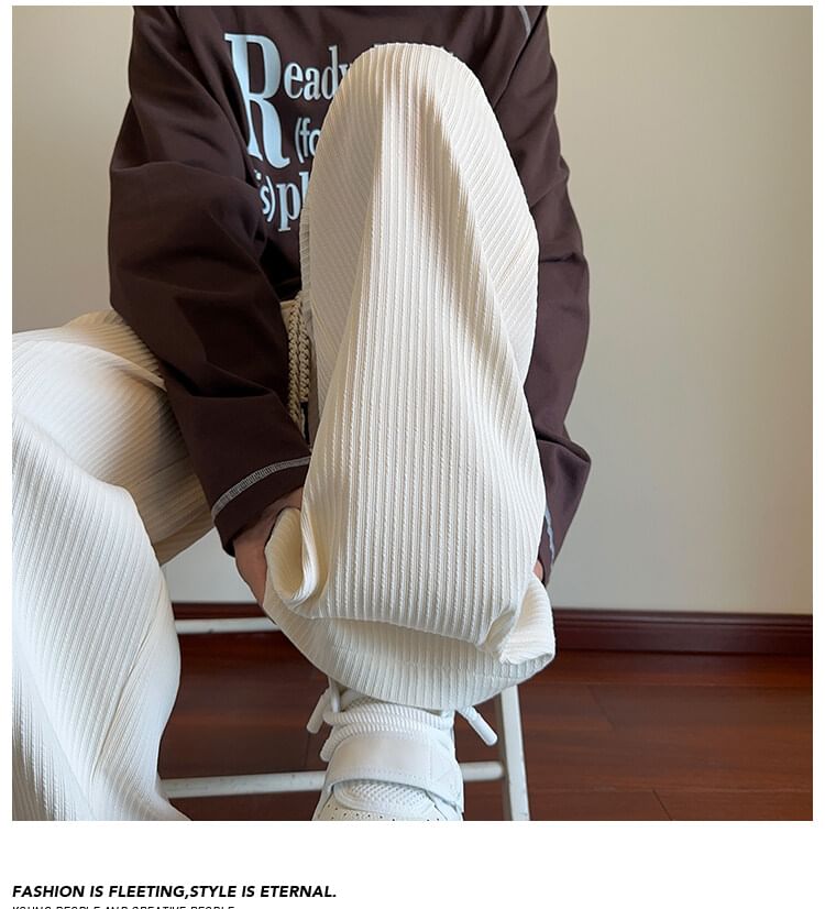 Priam - Hoge taille effen geribbelde wijde broek