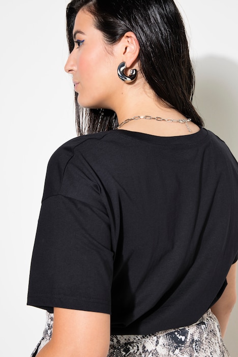 T-Shirt, oversized, gesticktes Glitzer-Statement