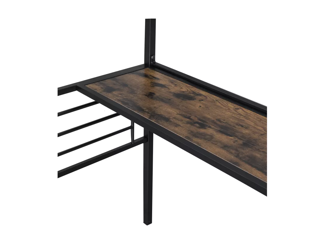Lit mezzanine 90x200cm en métal - avec bureau、armoire et échelle de rangement - Noir