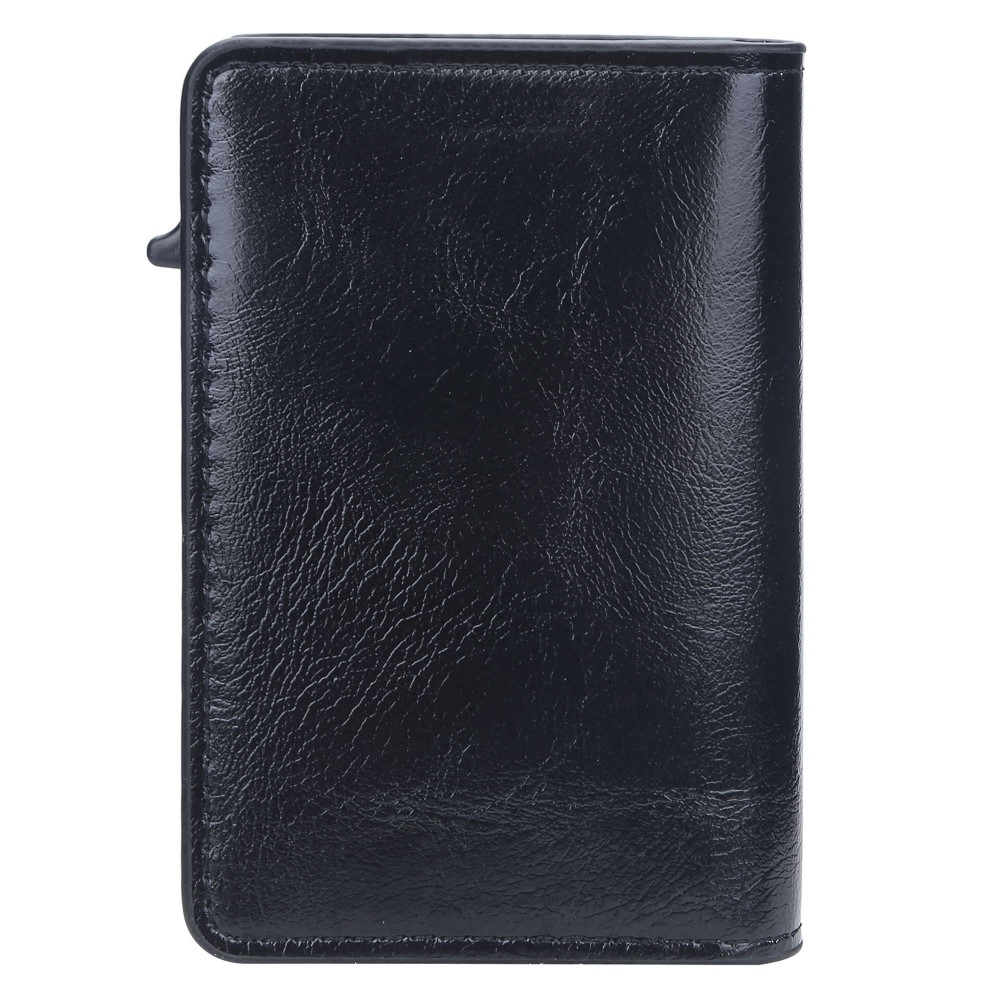 Mini Kreditkarten Leder Etui Geldbörse mit Kartenauswurf-Mechanismus für 10 Karten (RFID Schutz) - Schwarz