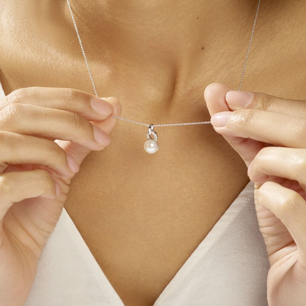 Collier Lilio Argent Blanc Perle De Culture Et Oxyde De Zirconium
