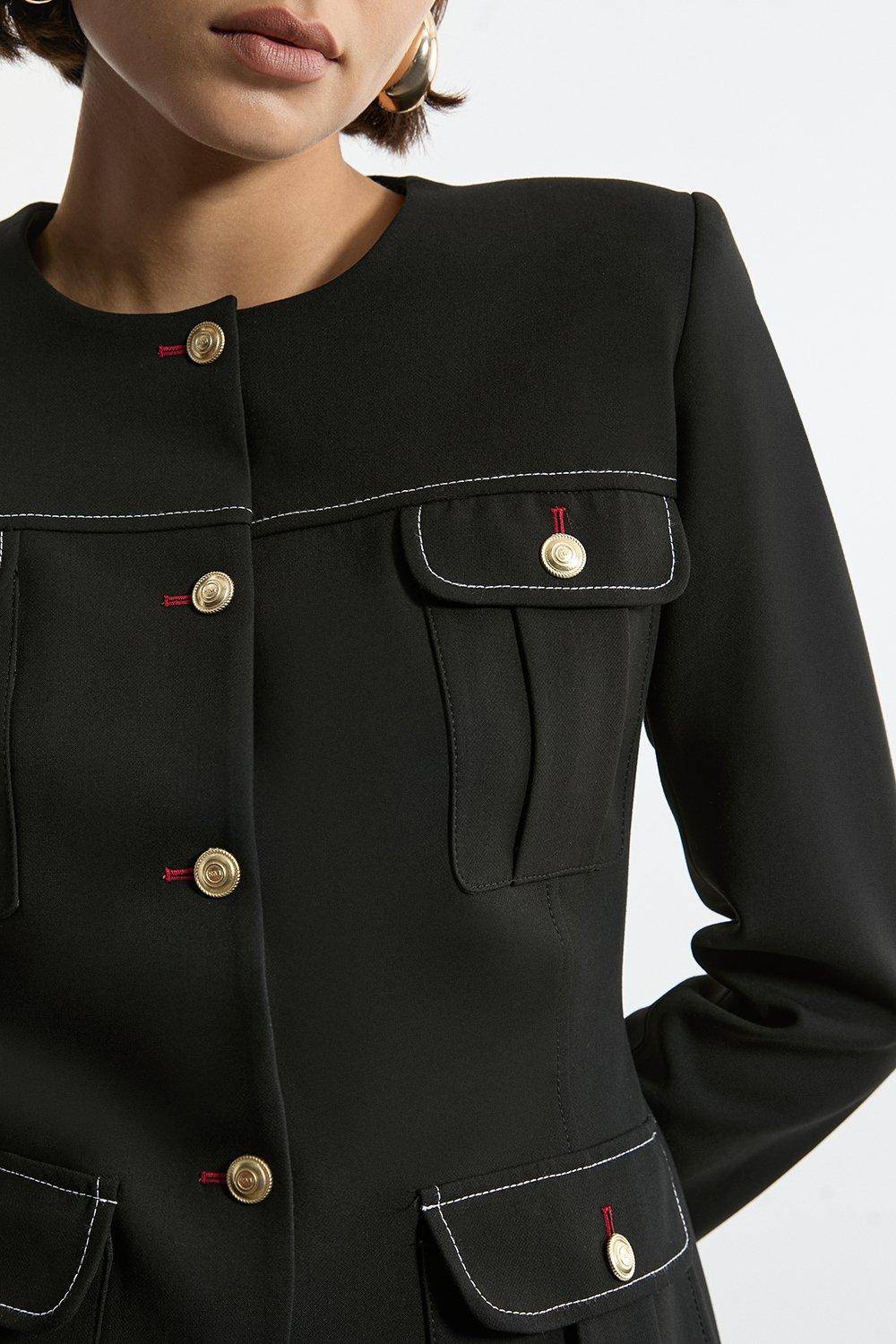 KarenMillen Veste Tailleur Ajustée en Tissu Stretch Compact