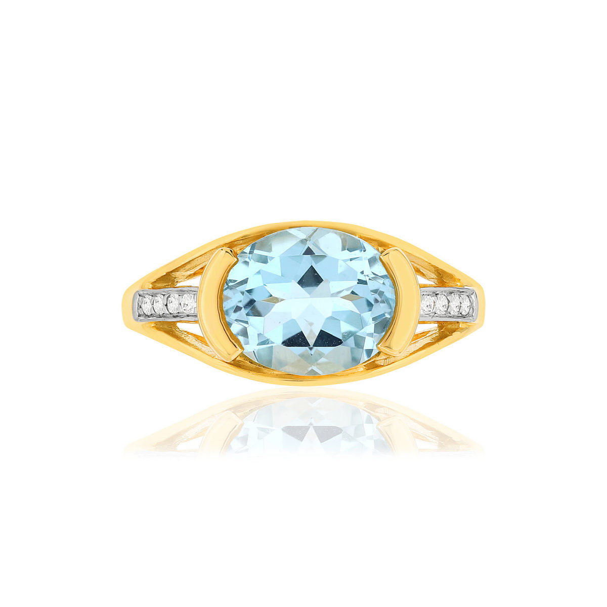 Bague or 375 2 tons, Topaze, diamants.