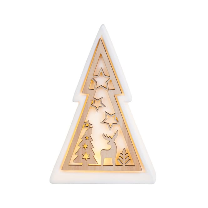 Weihnachts-Silhuette - Baumform - weiß/braun mit LED - ca. 13 x 4,5 x 19 cm