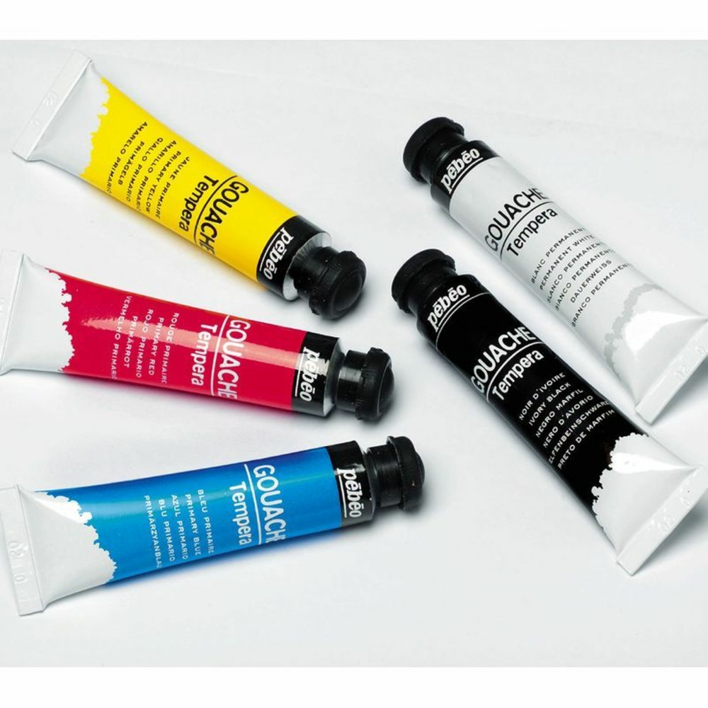 Boîte de 5 tubes de peinture gouache + palette - 5 x 10 ml