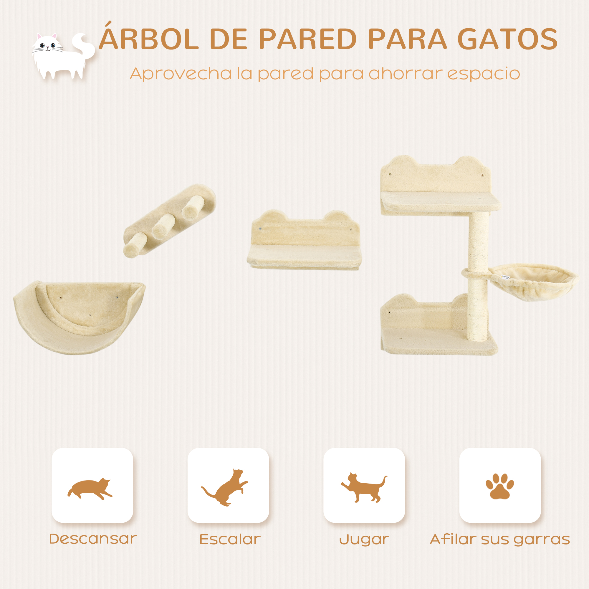 Prateleiras para gatos PawHut bege