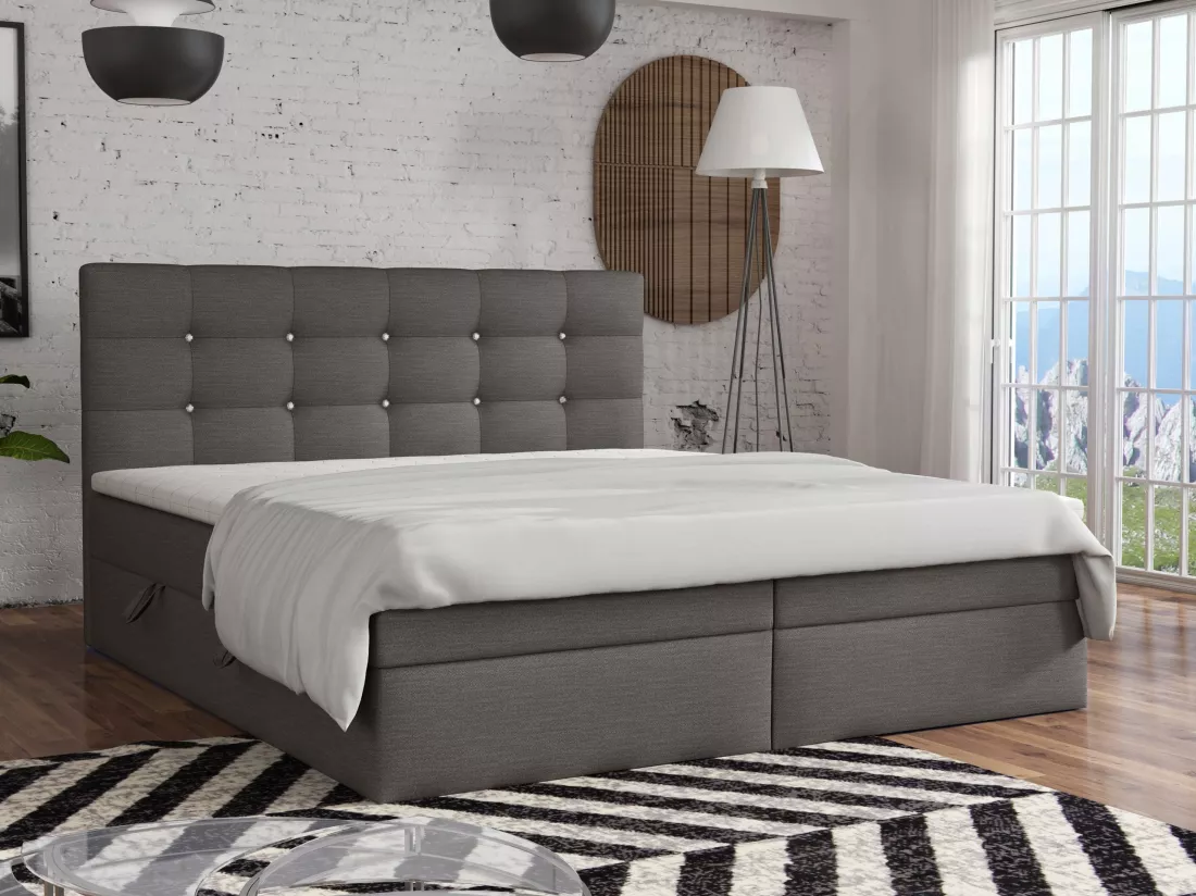 LIT BOXSPRING avec surmatelas Elegante 140x200 cm, gris