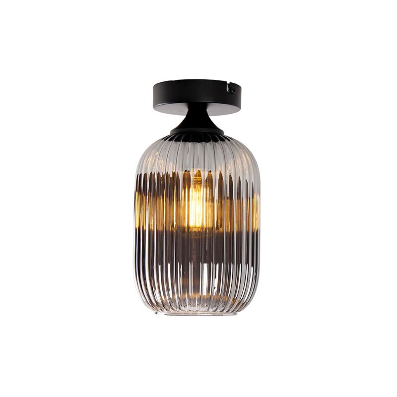 Art deco plafondlamp zwart met smoke glas - Banci