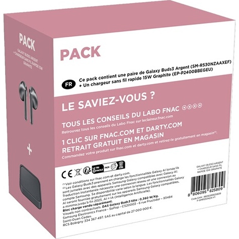 Ecouteurs Samsung PACK GALAXY BUDS3 ARGENT + CHARGEUR 25W