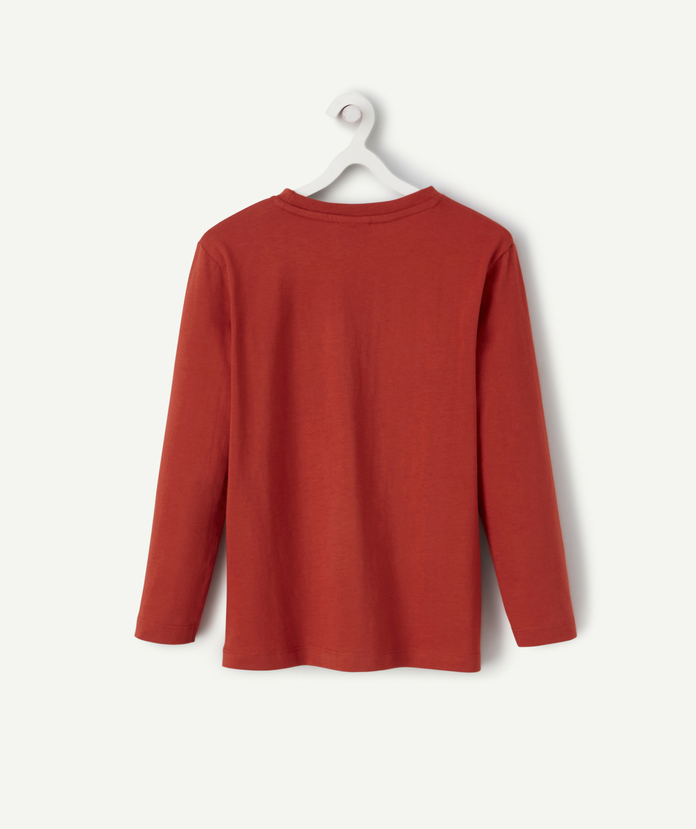 T-SHIRT GARÇON ROUGE EN COTON BIO AVEC MESSAGE ET SKATE