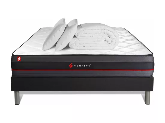 Pack prêt à dormir 180x200 matelas REGEN à mémoire de forme + sommier kit noir + Couette 260x240cm + 2 oreillers 60x40cm