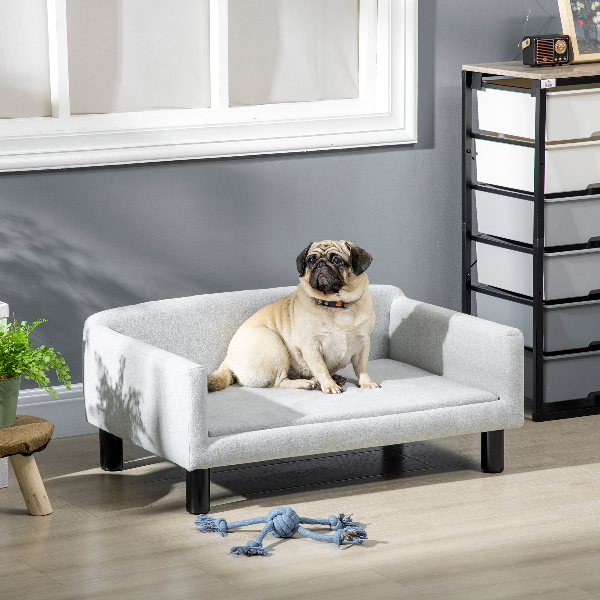 PawHut Hundesofa mit kuschligem Stoffbezug hellgrau 82 x 54 x 36 cm (BxTxH)