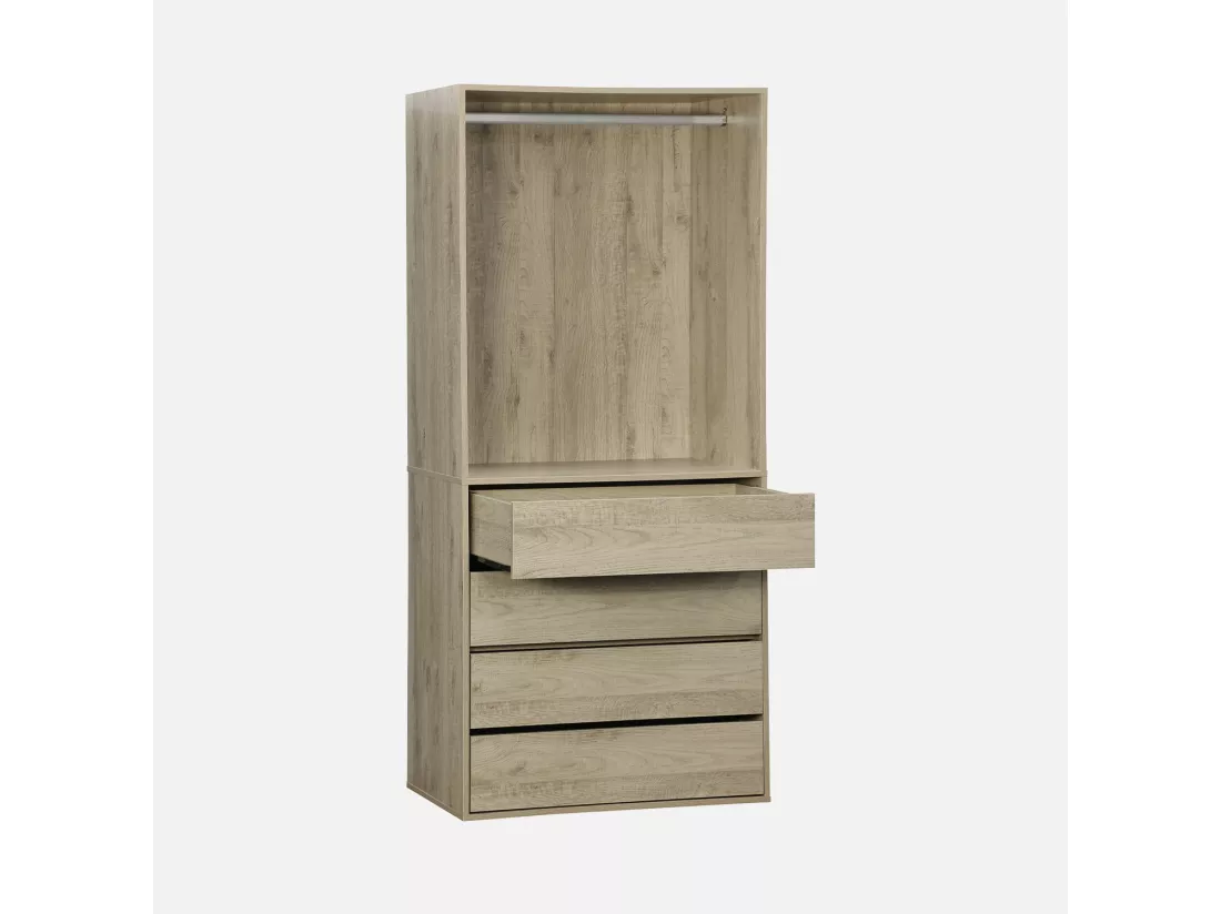 Module dressing avec 4 tiroirs et 1 penderie naturel. panneaux stratifiés